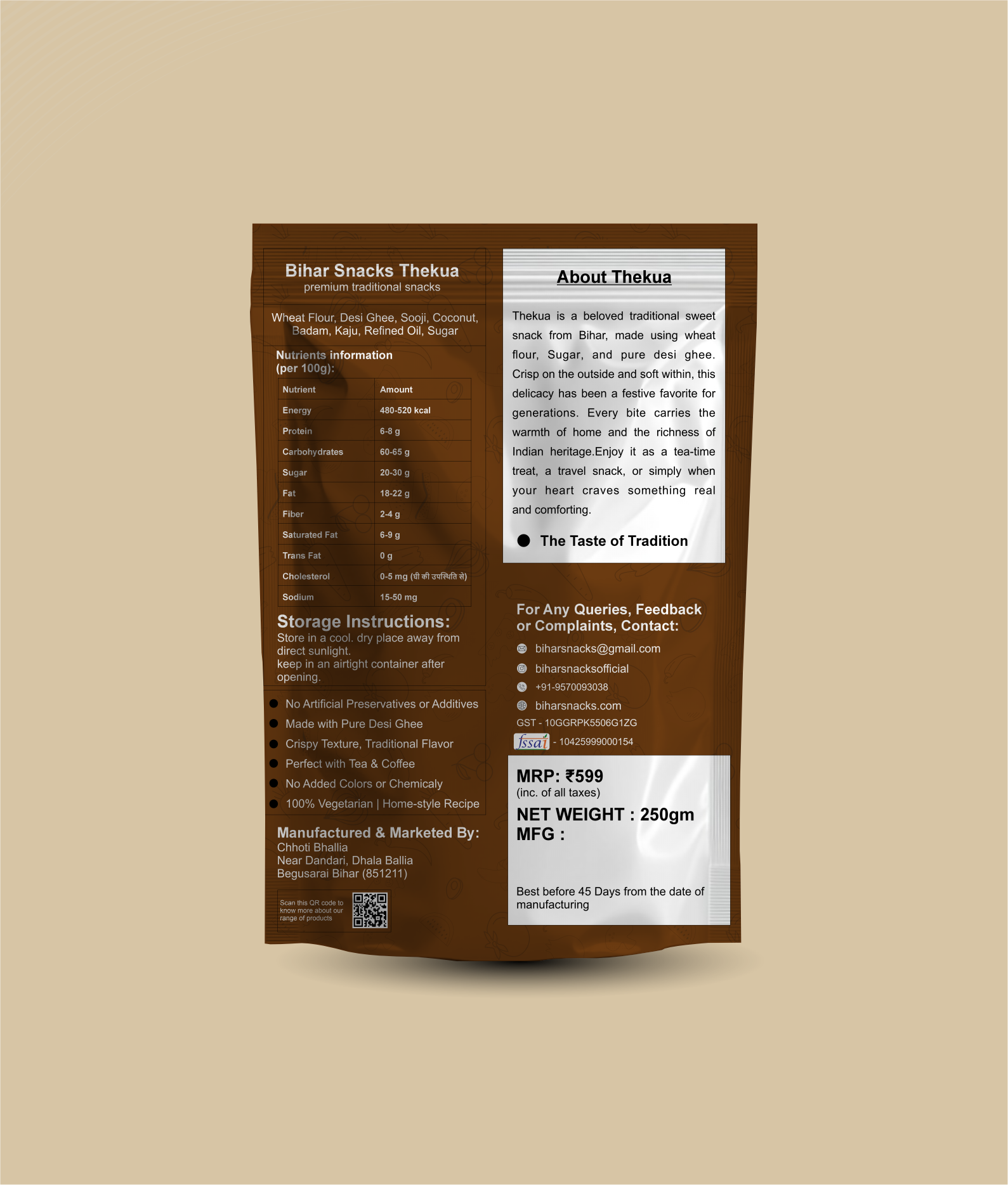 Bihar Snacks Premium Thekua – Traditional Maithili Sweet (Combo Pack of 2 500g)