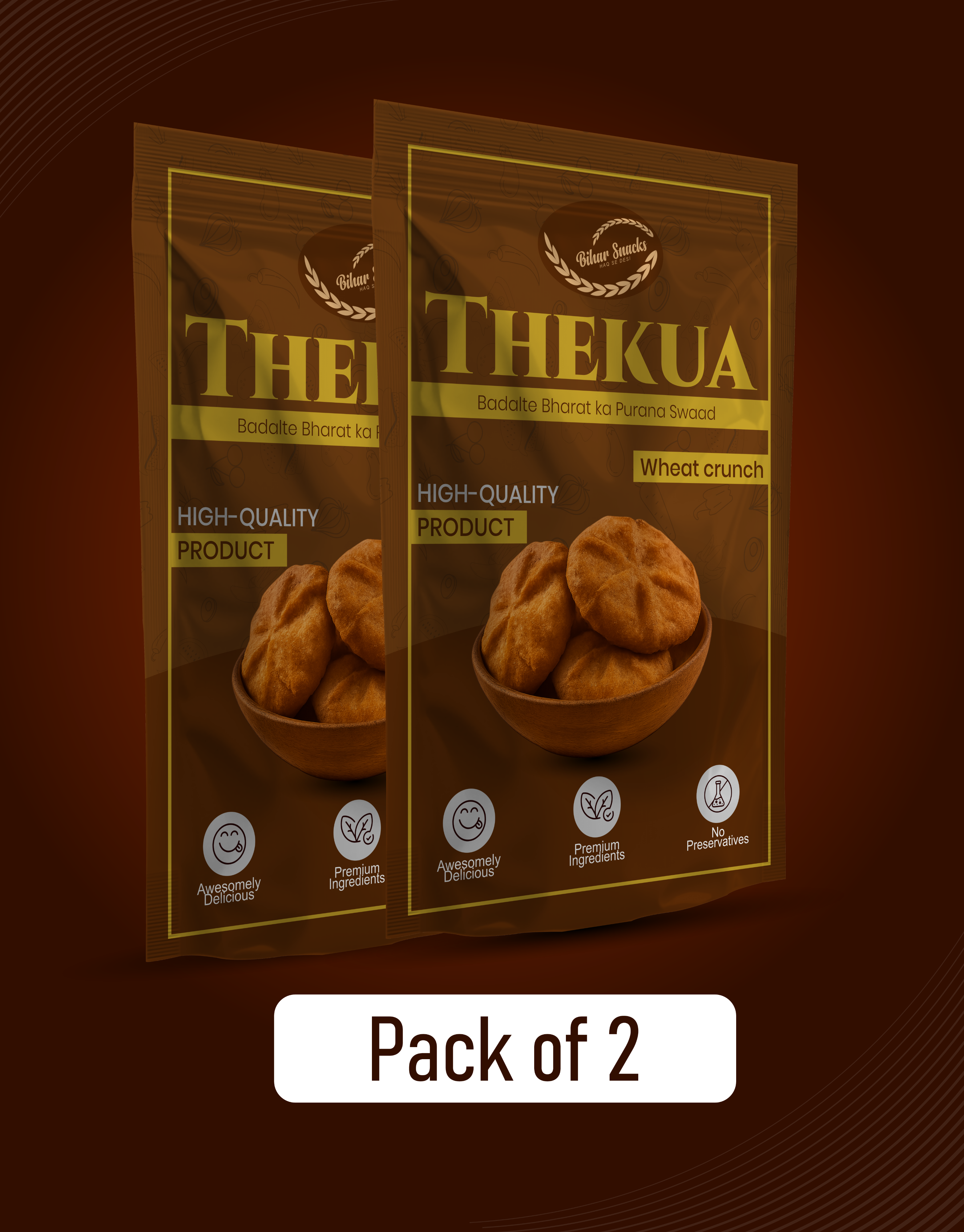 Bihar Snacks Premium Thekua – Traditional Maithili Sweet (Combo Pack of 2 500g)