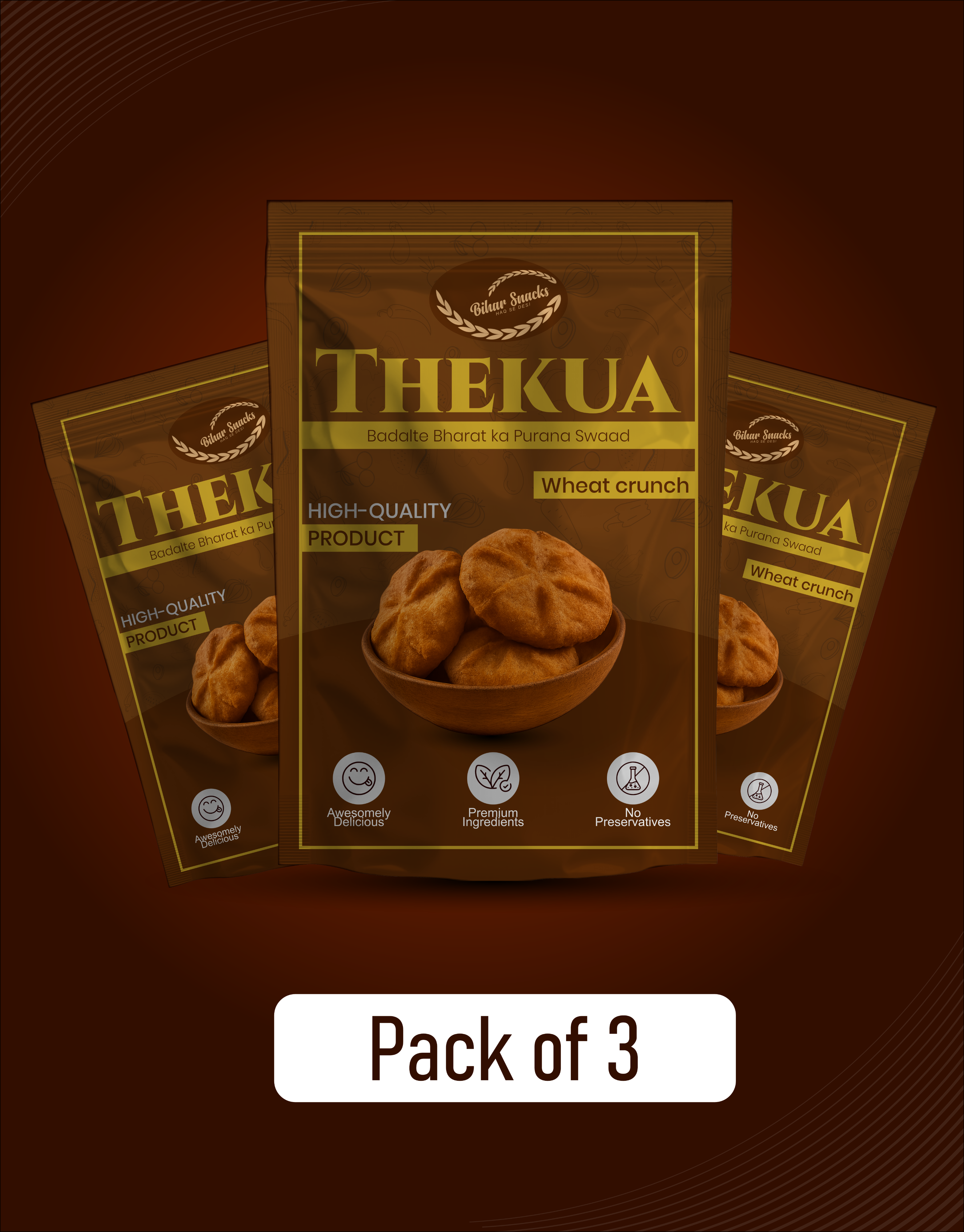 Bihar Snacks Premium Thekua – Traditional Maithili Sweet (Family Pack of 3 750g)